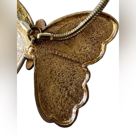 Eisenberg • Vintage Enamel Modernist Butterfly Pendant Necklace Gold Tone Green - Picture 10 of 15
